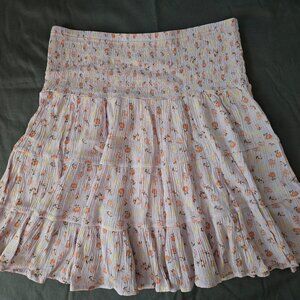 NWOT Floral Print Mini Skirt Smocked Waist Cottagecore XL Lavender Ultra Flirt